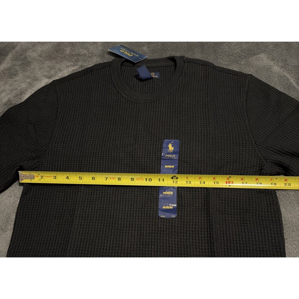 Medium Mens Polo Ralph Lauren Thermal Waffle Knit Long Sleeve Shirt BLACK - Picture 5 of 8